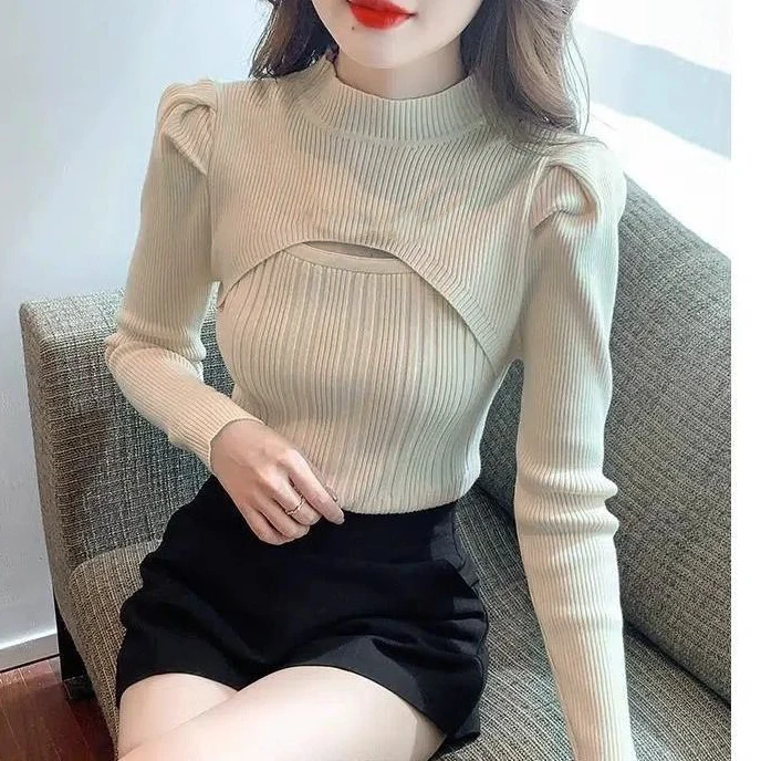 小香风镂空针织衫女毛衣长袖秋冬新款修身显瘦半高领时尚外穿上衣