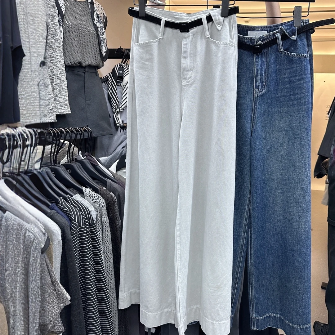 薇莎58801【韩系慵懒】秋款无弹阔腿牛仔裤配皮带