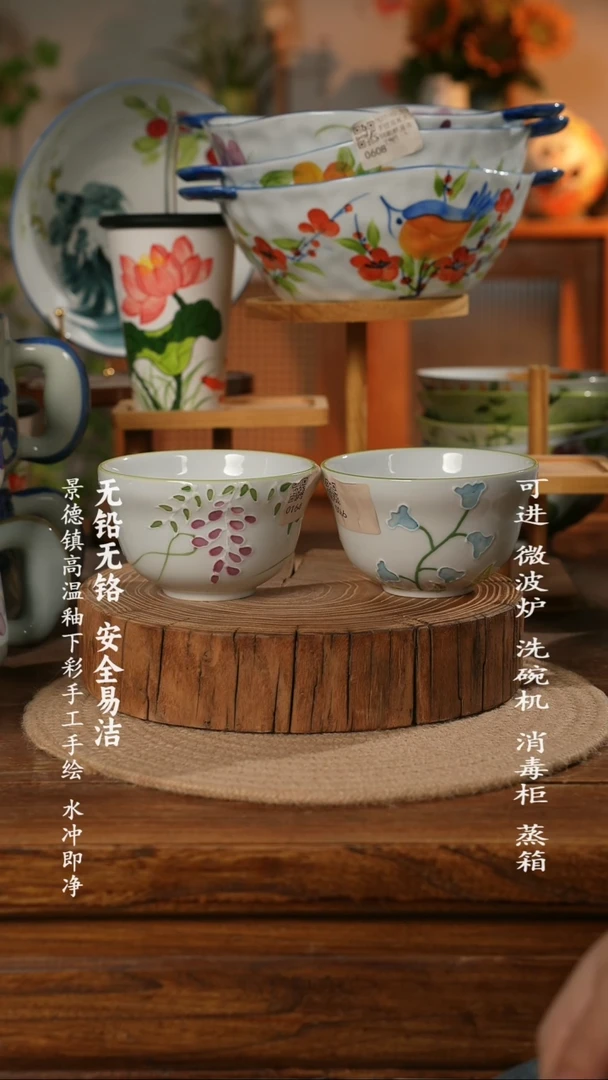 瓷景德镇高温瓷釉下彩手绘陶瓷