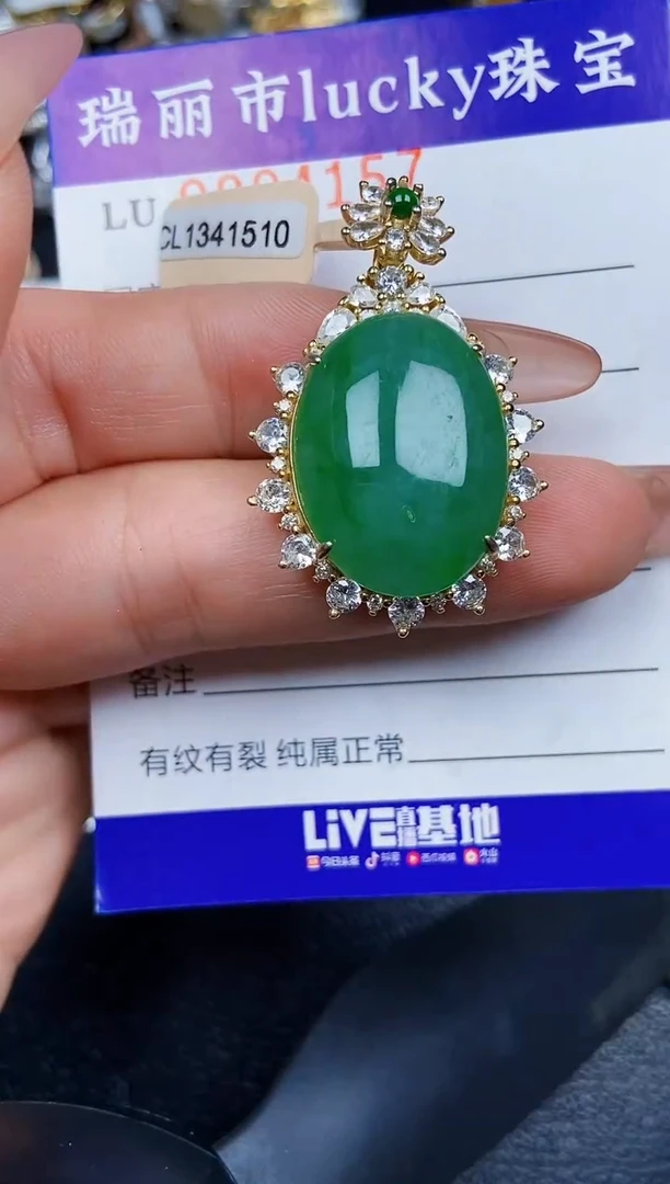 翡翠银S925镶嵌颈饰4157