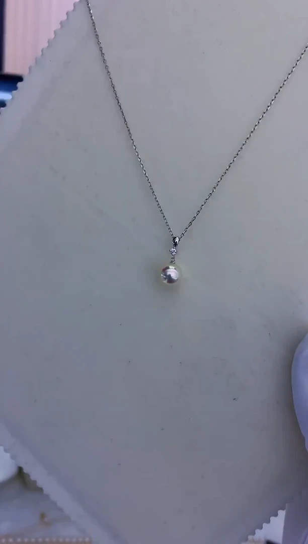 18K金镶嵌饰品海水珍珠8-9M家钻石王妃吊坠K白赠银链