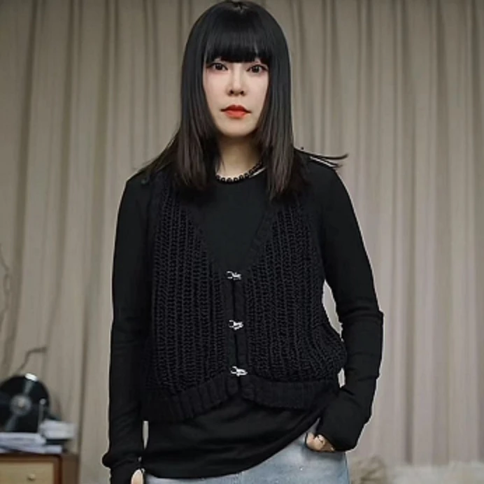 infobyfive福利新款针织网格气质百搭镂空无袖马夹2DE1101