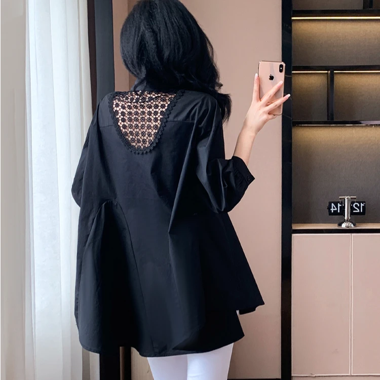 加大码女装纯棉衬衫女2025春秋新款国风衬衣时尚宽松遮肚显瘦上衣