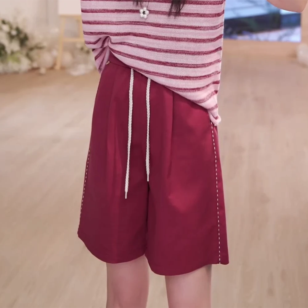 【格林日记】简约百搭休闲抽绳松紧高腰宽松休闲短裤