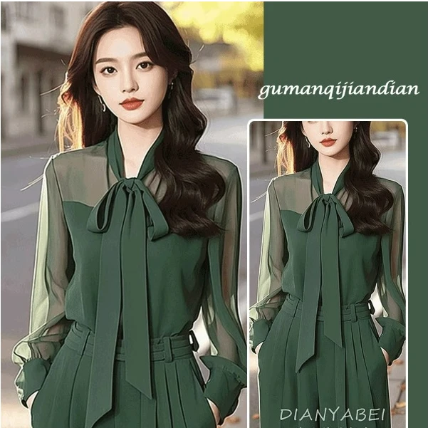 出席重要场合的绿色衬衫套装裤减龄春季职场御姐穿搭一整套高级感