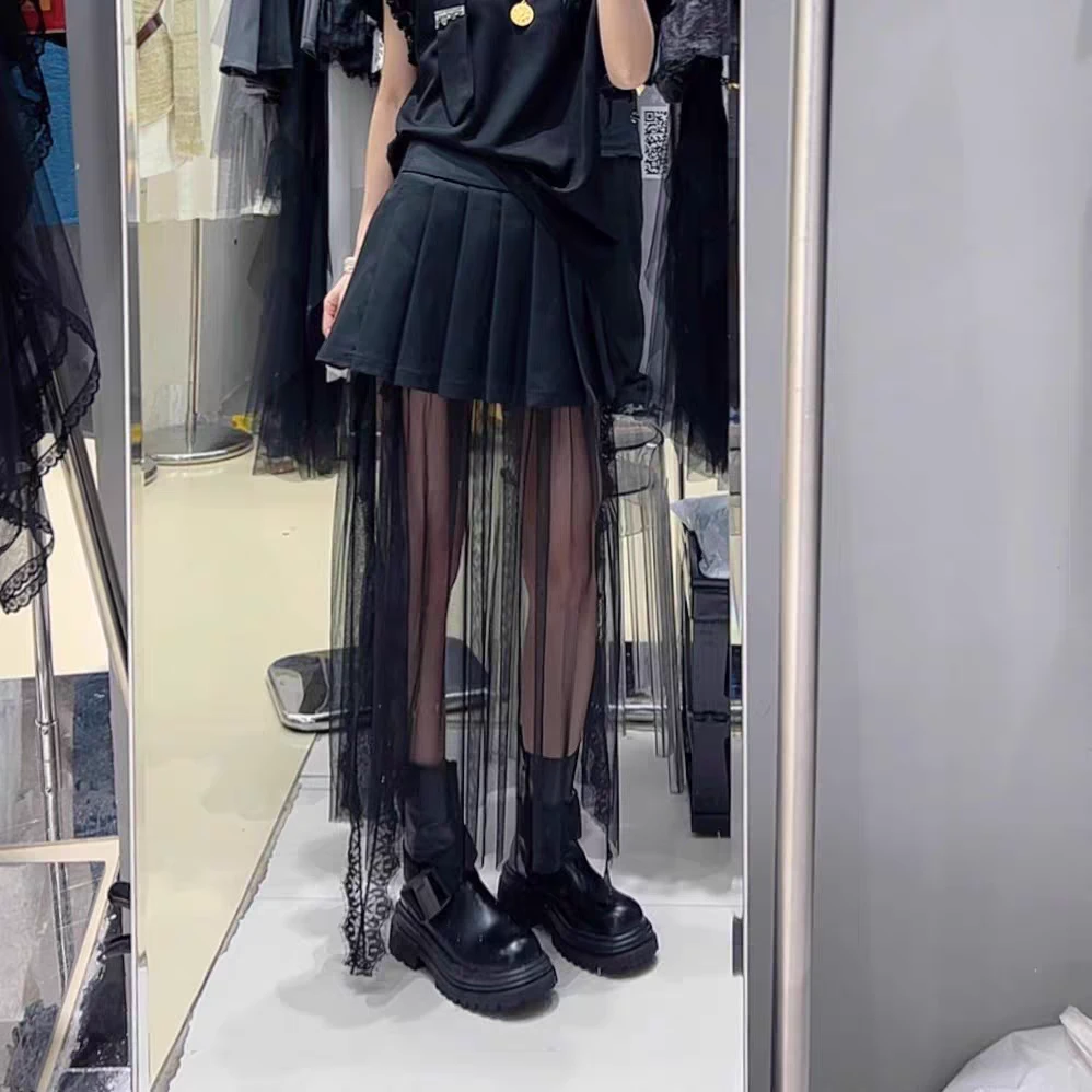 2167#打底A字百褶裙女2025夏季新款小众设计高级感拼接百搭半身裙