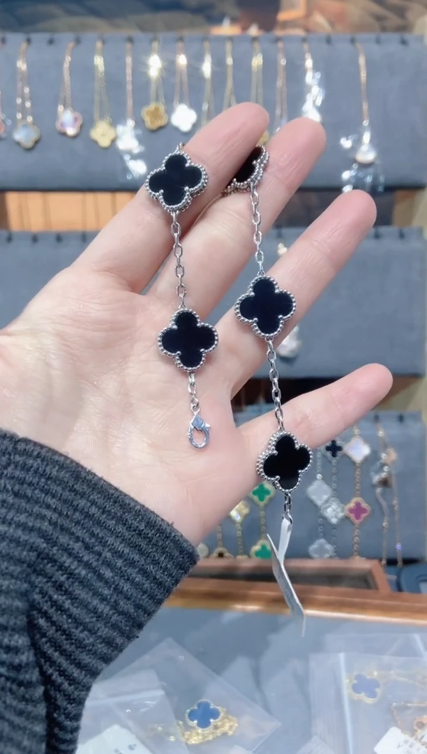 18K金镶嵌手链玛瑙/玉髓玛瑙K白黑五花