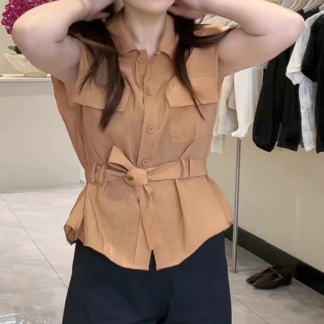 夏季韩系收腰显瘦坎肩袖气质小衫百搭女2025夏季新款显瘦纯色上衣