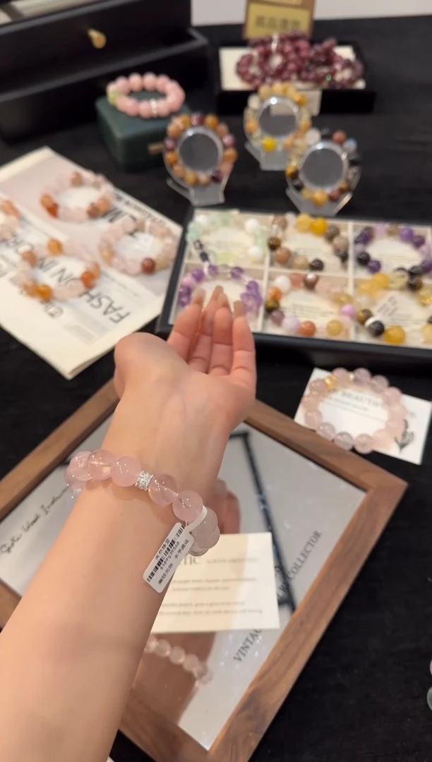 合金手链水晶粉水晶x2885