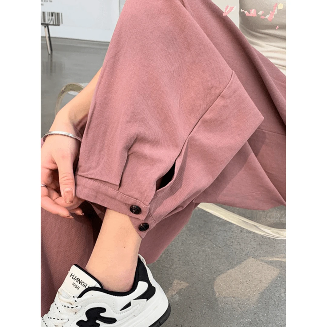 春季新款胖mm显瘦条纹阔腿裤女韩版高腰拼接薄款运动风长裤