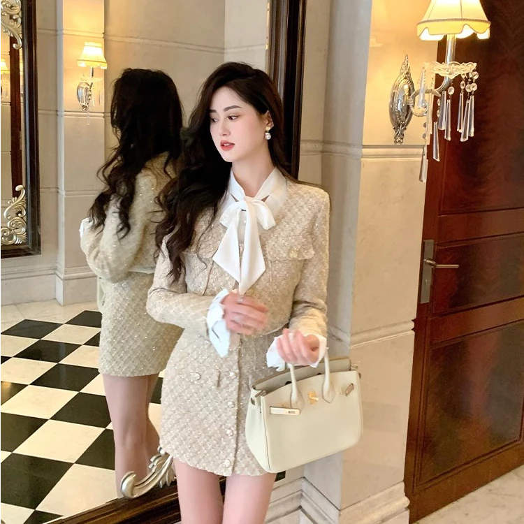 8199【璇子】微胖大码小香风套装女秋冬季气质短外套+半身裙两件套