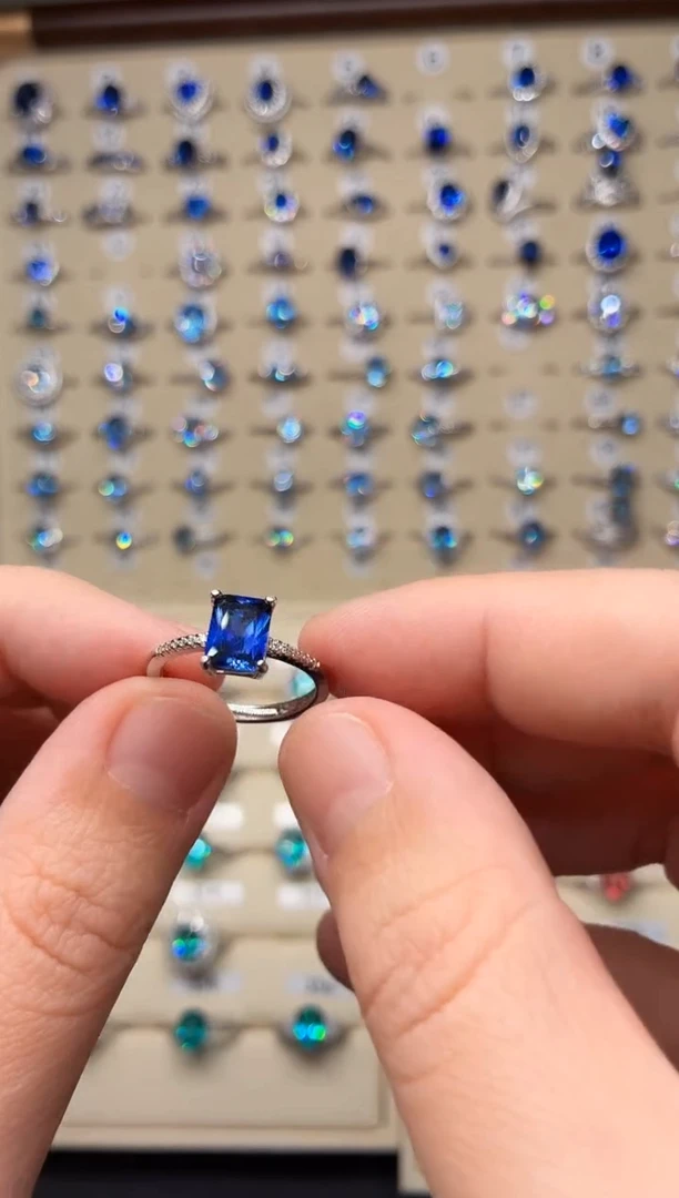 戒指蓝宝石银S925镶嵌66666