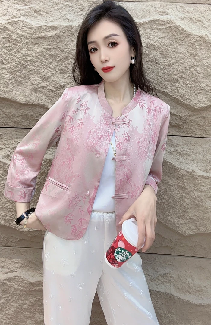 【新中式】2025春夏新款新国风时尚休闲小香风七分袖上衣女外套