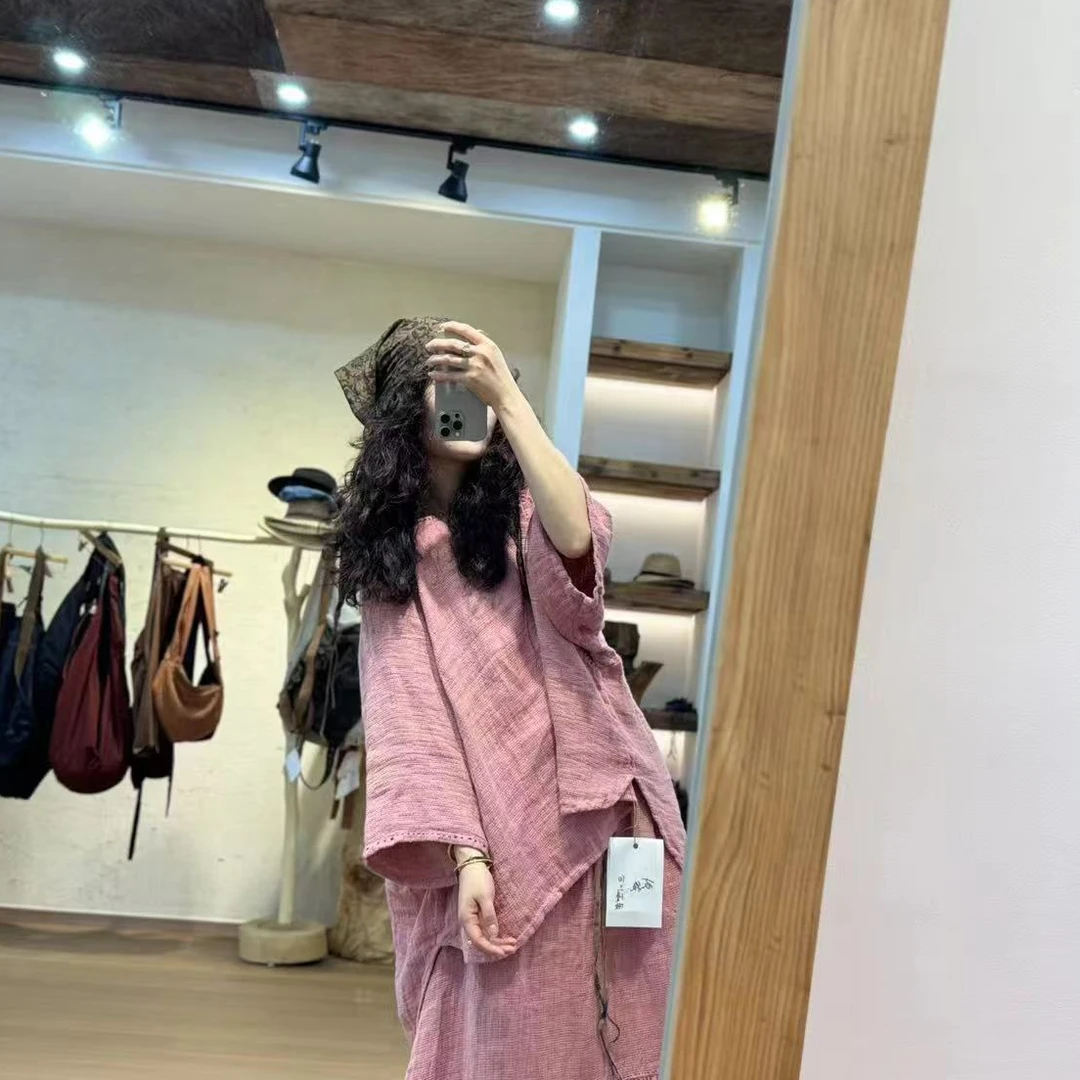 衣牧了然2510313双色粗麻套头手工圆摆衫