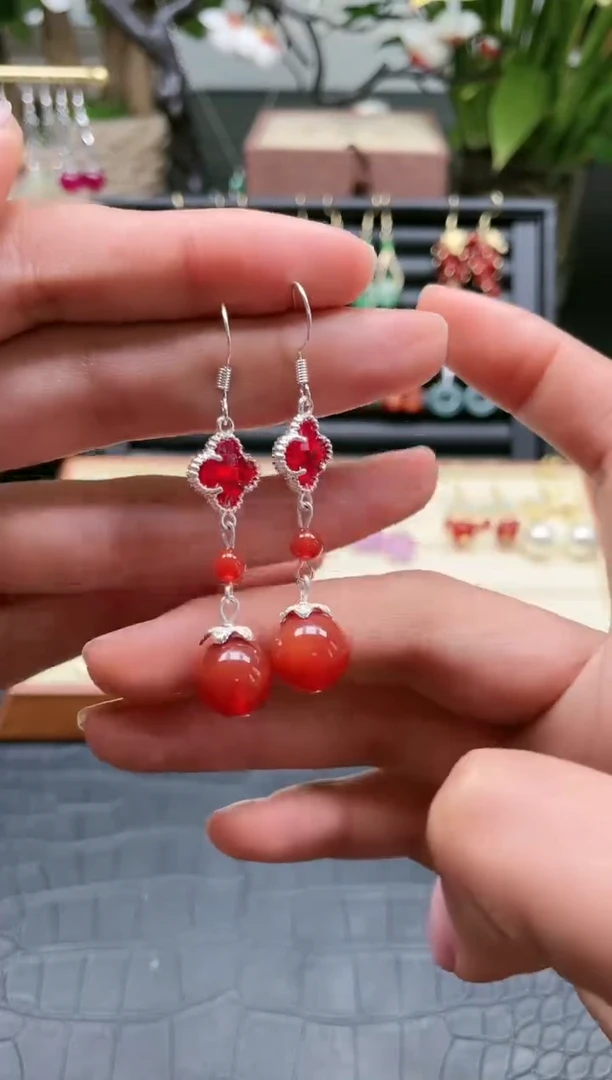 【闪购商品】南红玛瑙耳饰银S925镶嵌707000