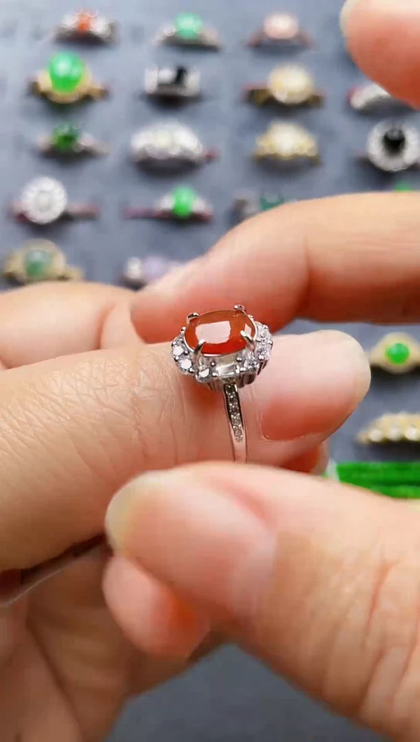 银S925镶嵌戒指翡翠有棉线