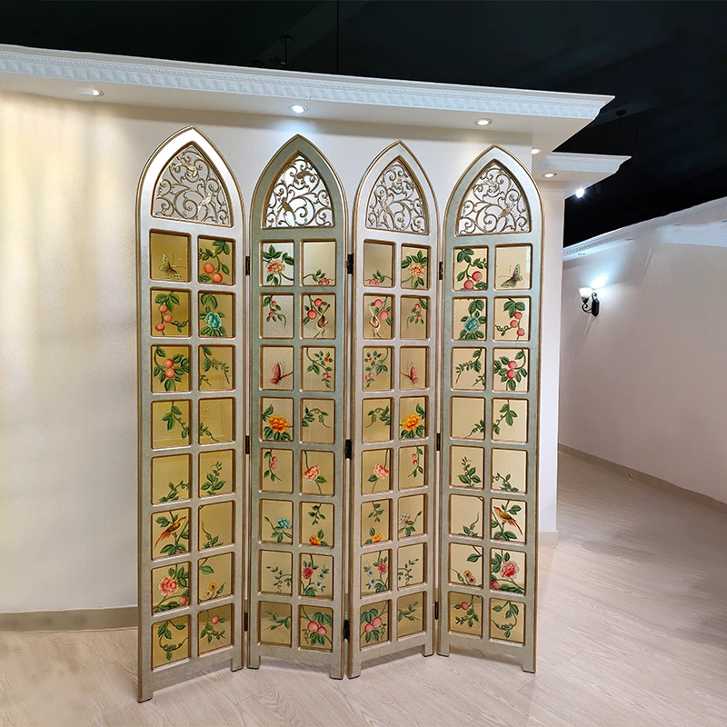 欧式落地客厅双面高奢牡丹花屏风展开166x215cm单扇40x215cm家用