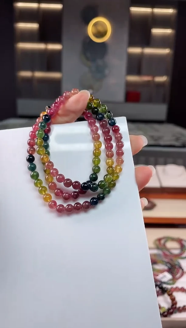 未镶嵌老矿碧玺彩虹三圈手串5mm+碧玺（多样性发一条）Q