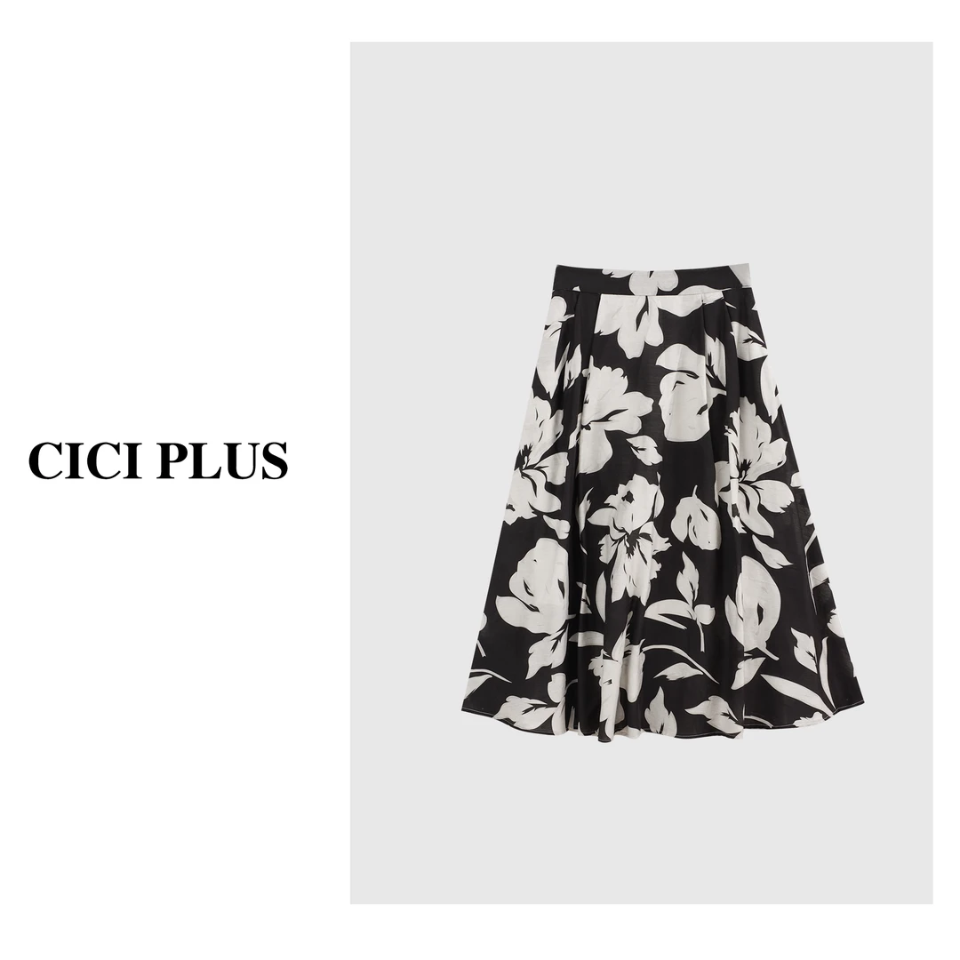 【CICI PLUS】 2025夏季“高定面料”黑白简约设计感半身裙25C6037