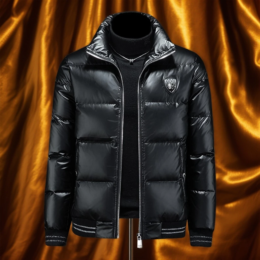 维斯克纳亮面羽绒服男士立领防风保暖大码冬装潮牌鸭绒青年外套潮