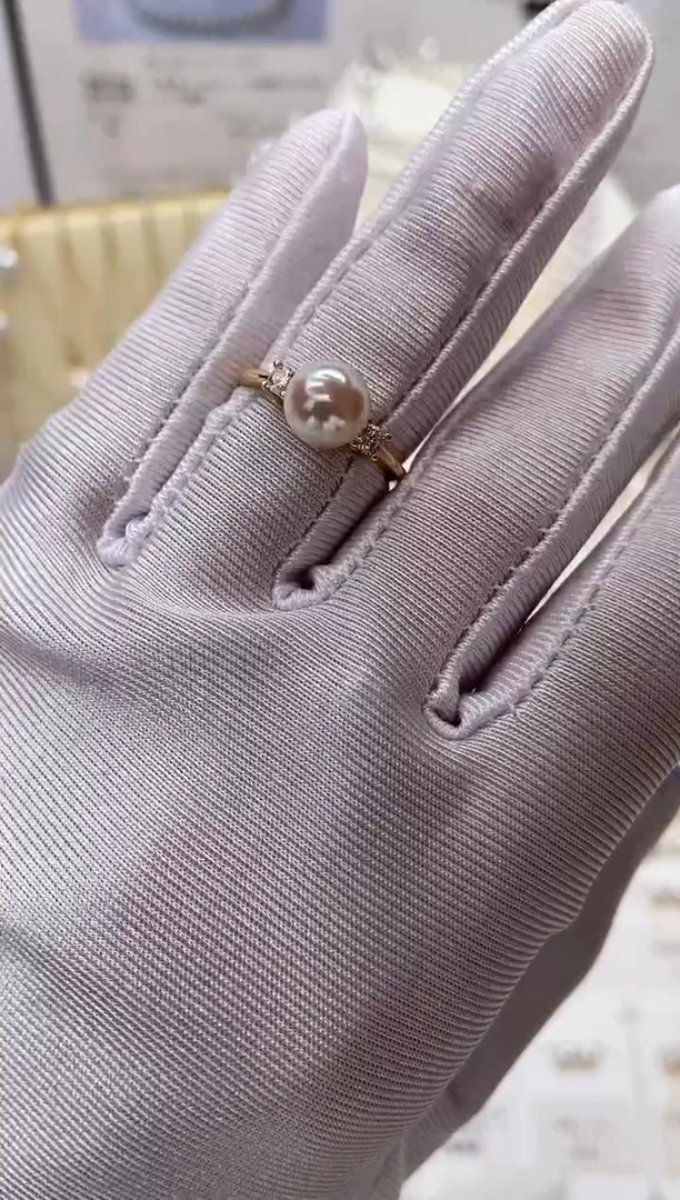 银S925镶嵌戒指海水珍珠福利戒指