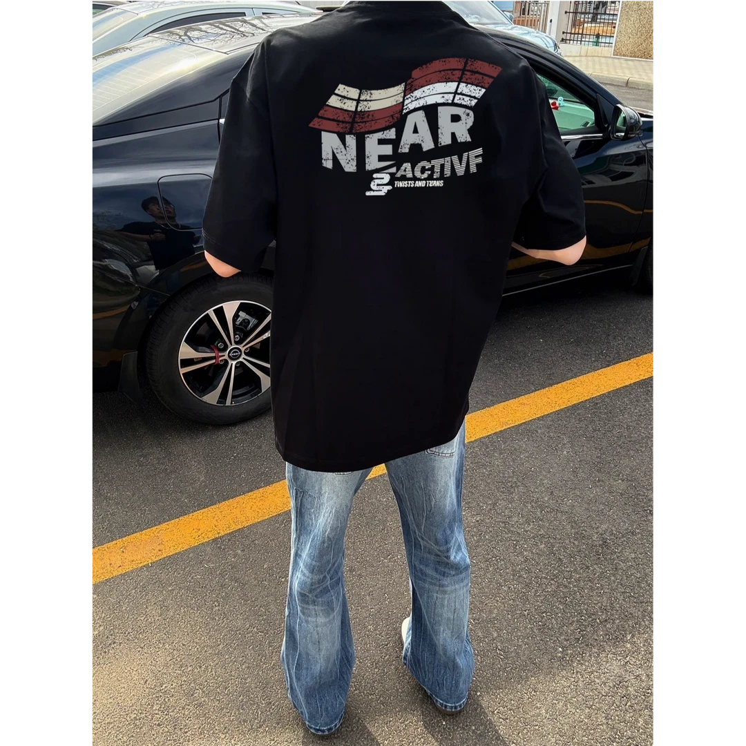 美式潮牌字母复古纯棉重磅短袖t恤男宽松痞帅西海岸半袖圆领上衣