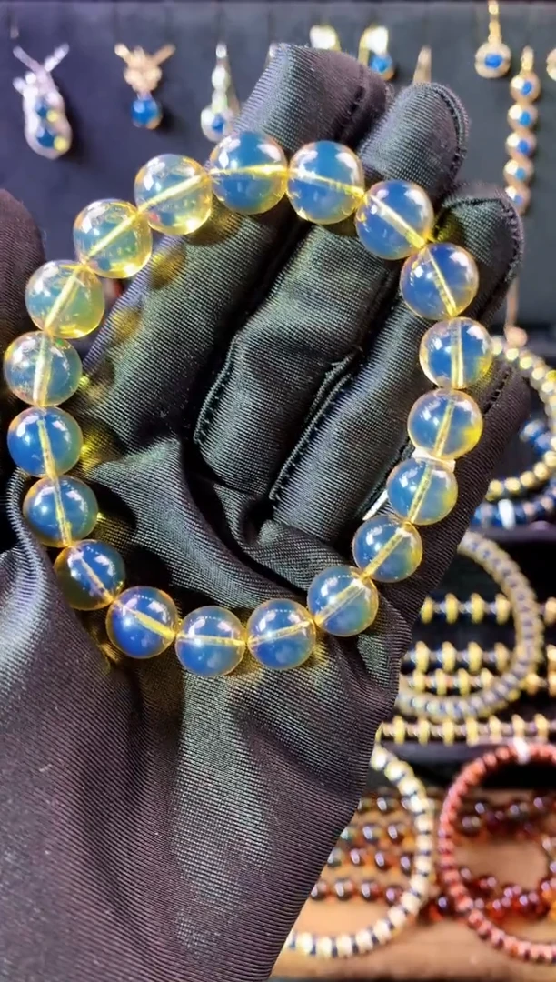 【闪购商品】琥珀珠宝奇石银S925镶嵌10MM蓝珀手串