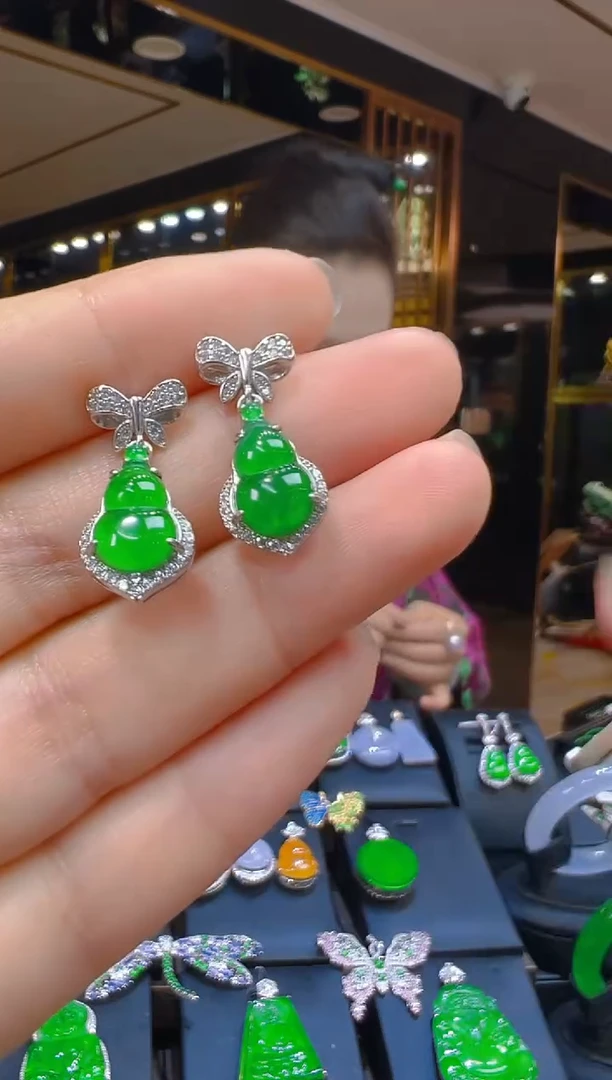翡翠银S925镶嵌耳饰112（多样性发其一）