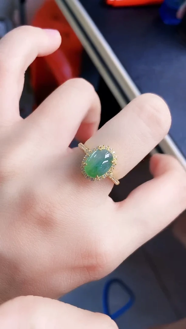 翡翠戒指银S925镶嵌21349