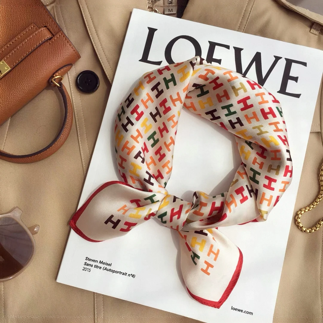 100%桑蚕丝[彩色小H]真丝丝巾百搭时尚洋气送礼系脖子领巾