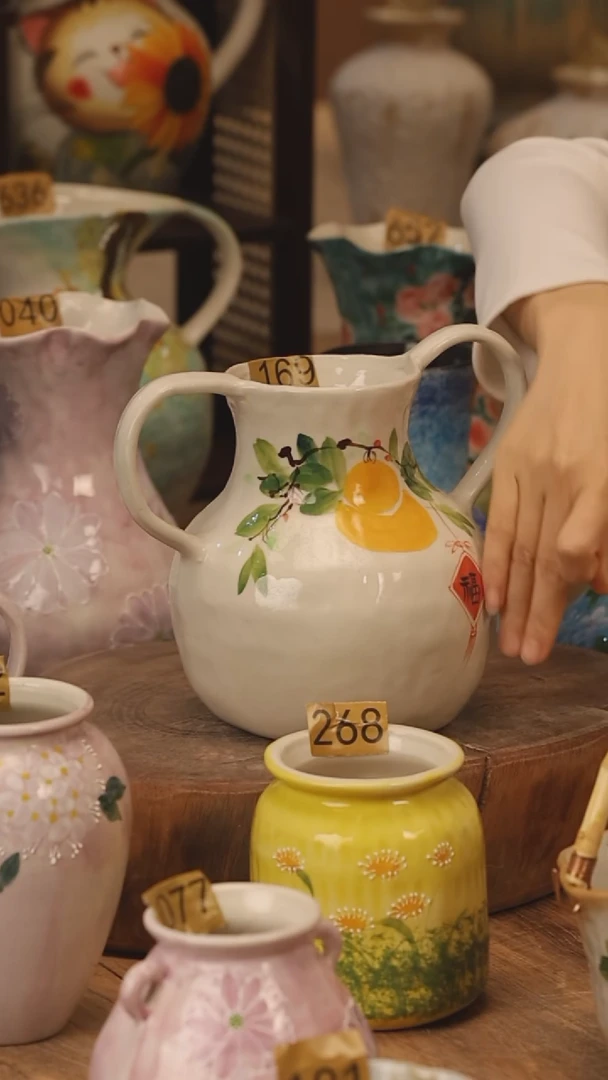 陶瓷景德镇设计师手作花器摆件侘寂风@M169@