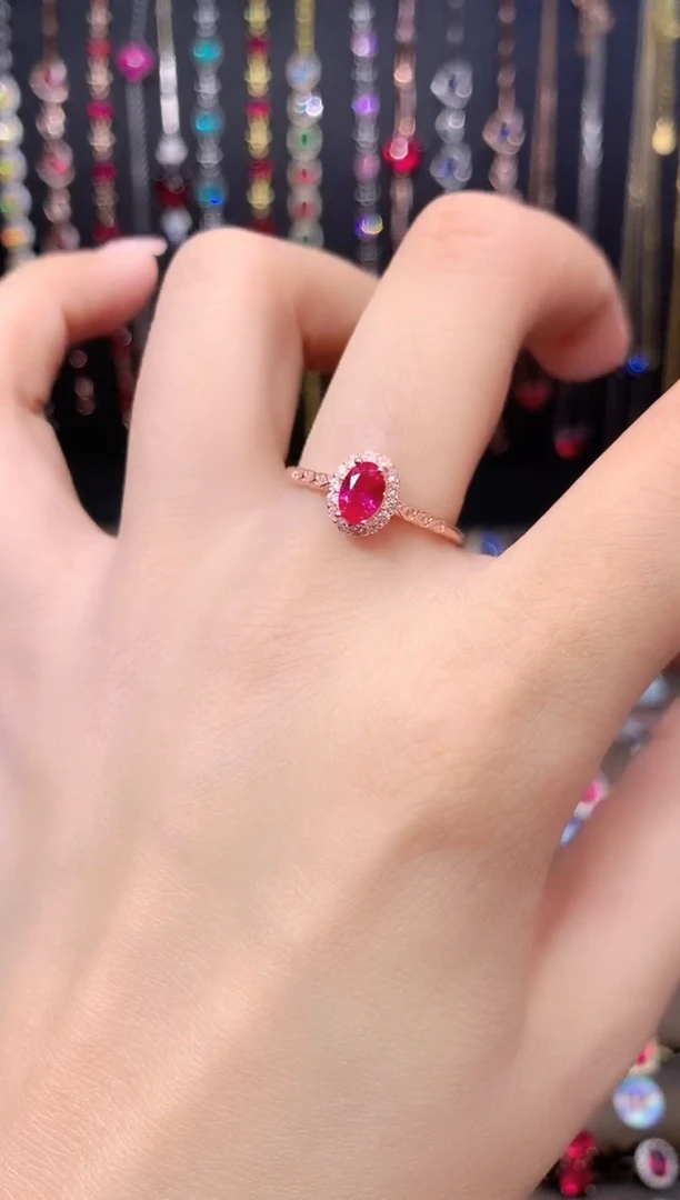 红宝石戒指银S925镶嵌46玫瑰金