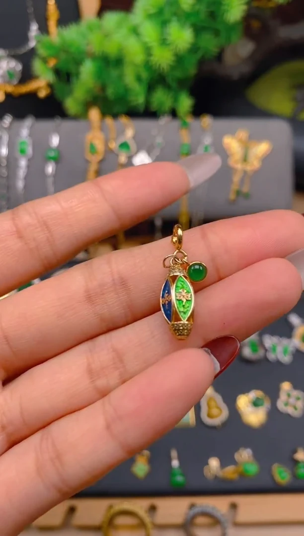 吊坠(不含链)银S925镶嵌翡翠五路财神