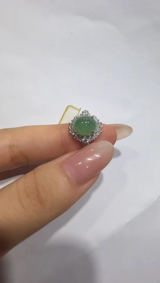 银S925镶嵌戒指翡翠925银镶翡翠戒指镶嵌136