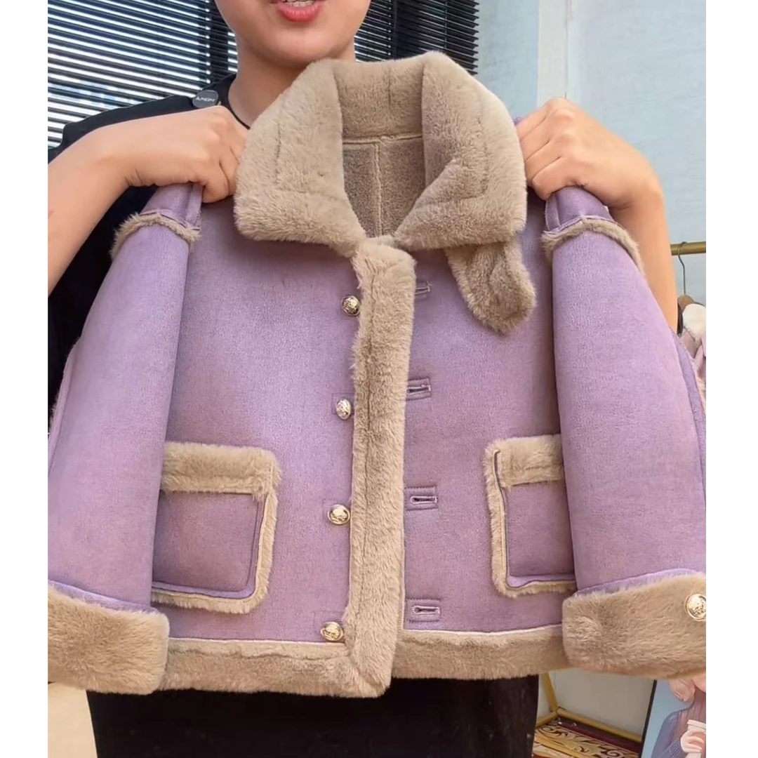 2026冬季新款洋气女童机车服时尚毛毛外套韩版加厚外套休闲风上衣