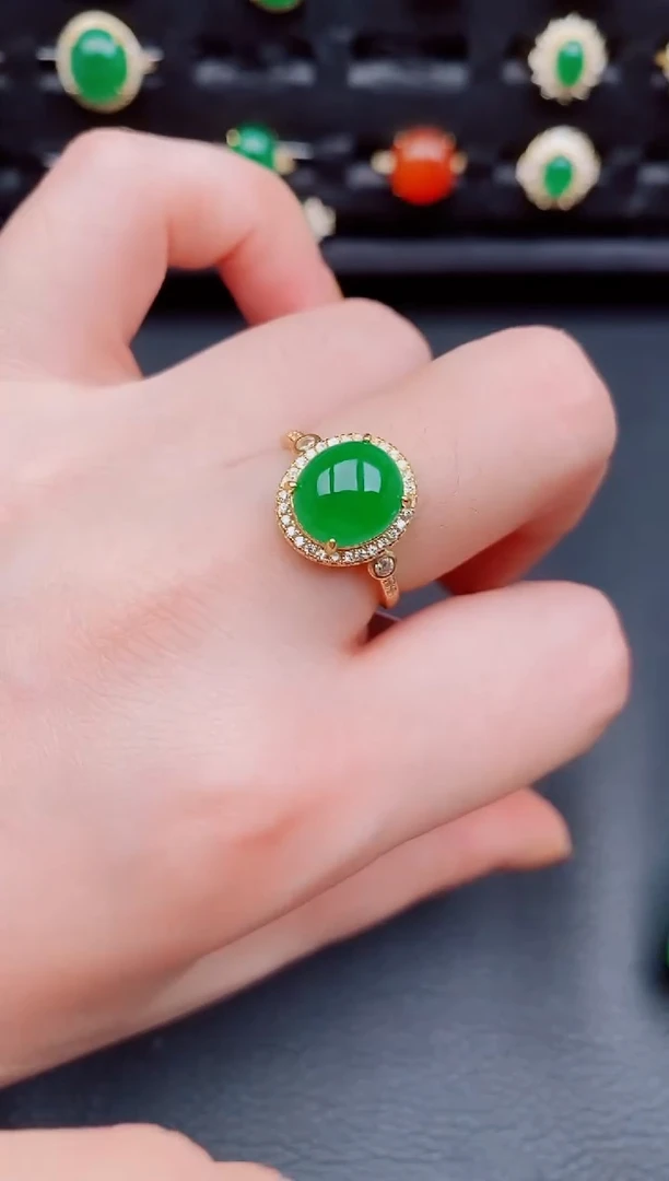 【闪购商品】翡翠戒指银S925镶嵌天然a货翡翠87