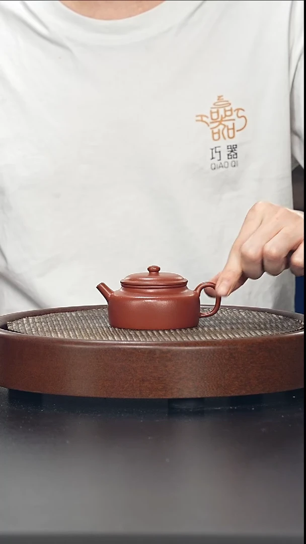 茶壶紫砂扁德中-朱泥-全手工无添加-120cc