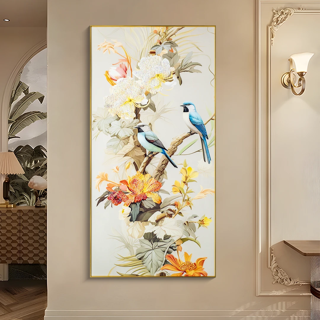 中国风手工镶钻入户玄关装饰画 走廊过道挂画客厅正对门喜鹊80160