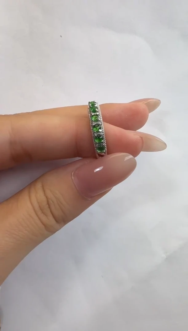 银S925镶嵌戒指翡翠925银镶缅甸A货翡翠戒指77