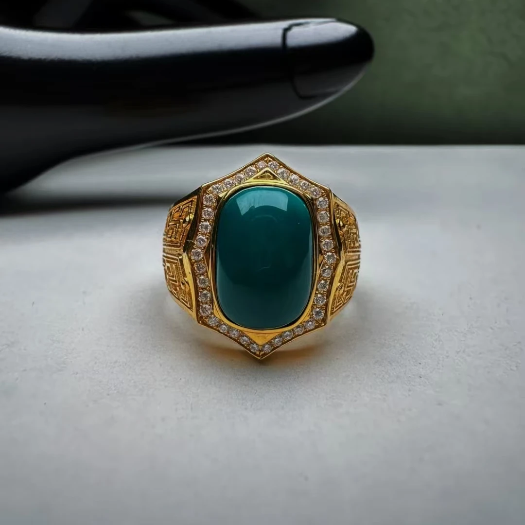 28【原子专属】18k金戒指镶嵌原矿绿松石男款女款