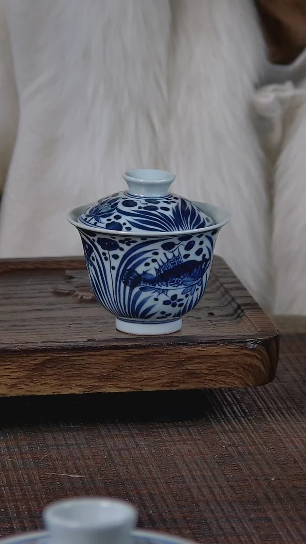 【闪购商品】折葵非器手工手绘鱼藻小盖碗