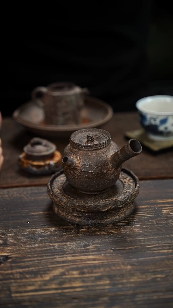 全手工制作 重工 南蛮 爆裂纹 重肌理  侧把壶 150cc