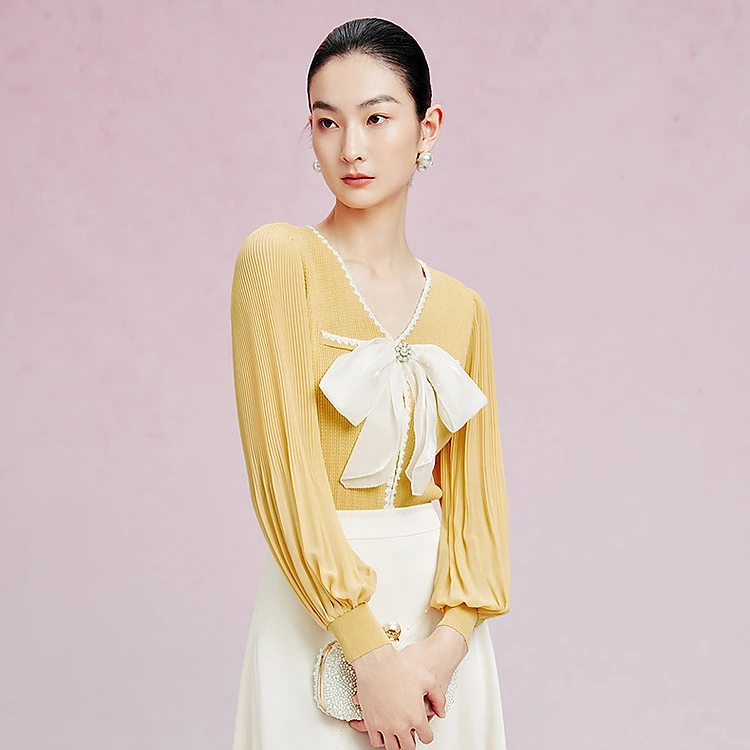 【婷婷专属】La Koradior拉珂蒂撞色拼接优雅气质千金风针织衫