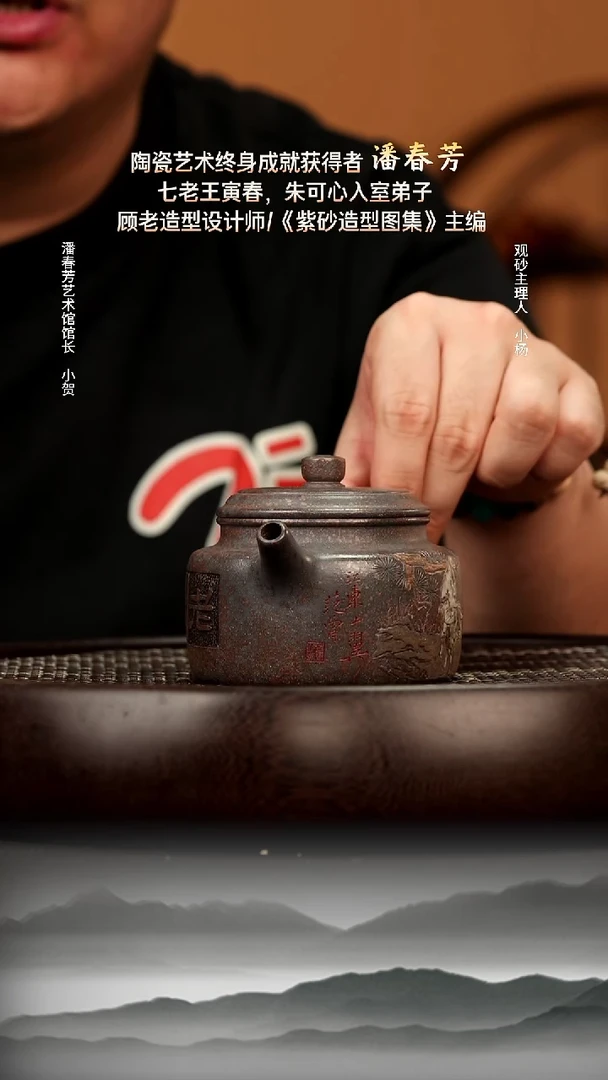 茶壶紫砂54潘春芳 景舟石瓢 天青泥 范曾双证书240CC赠茶盘主人杯