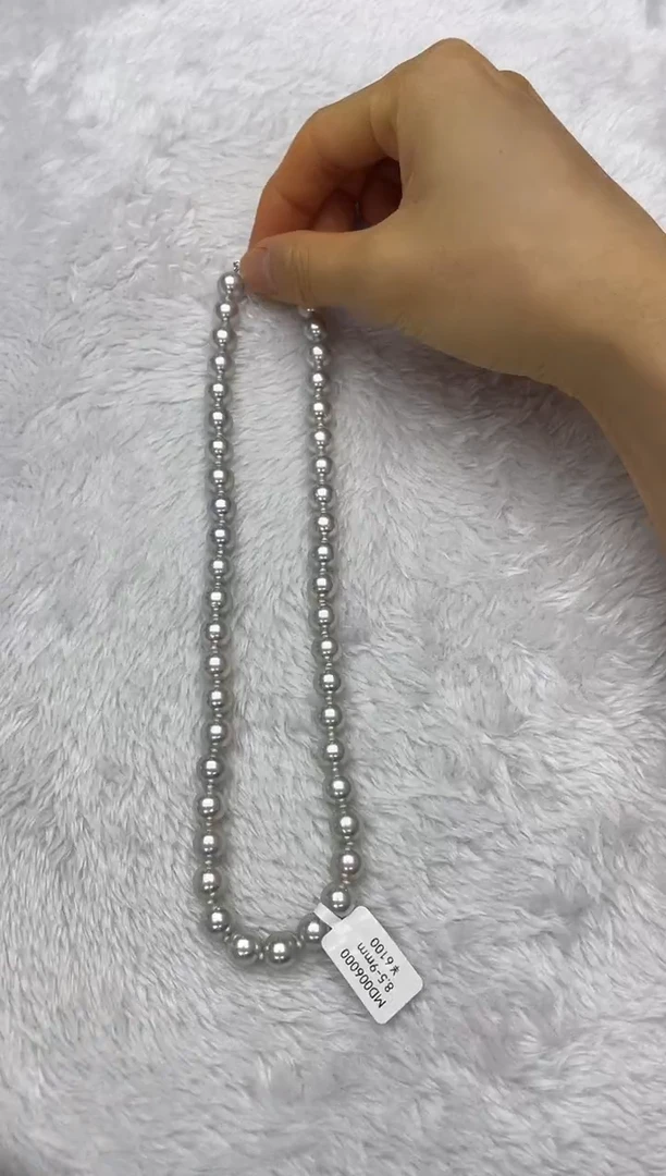 海水珍珠银S925镶嵌项链AK真多麻8.5-9mm