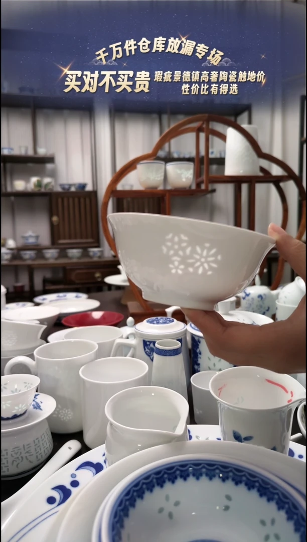 【闪购商品】瓷纯白皮球花5寸饭碗4只装