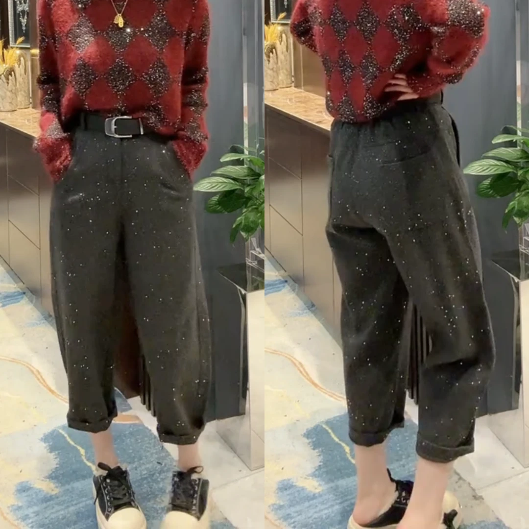 景倩妮今年流行满天星百搭休闲裤2025春季新款梨形高腰显瘦奶奶裤