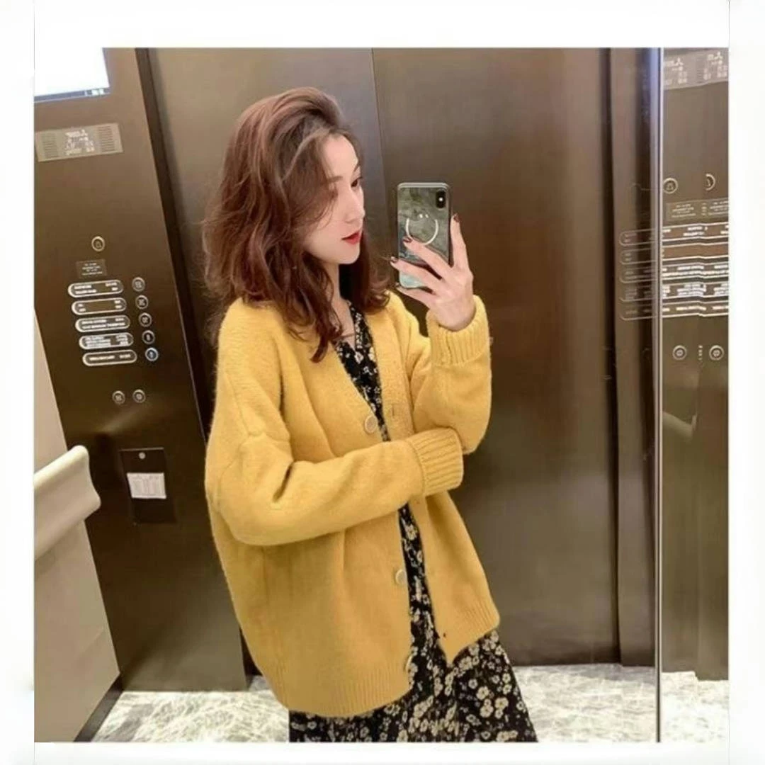 轻熟风韩系休闲风时尚针织衫春秋新款欧美风纯色针织外披女显瘦