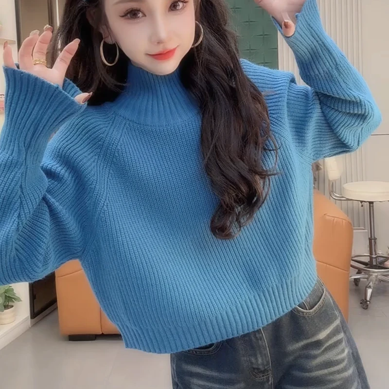 半高领打底针织毛衣女2025年秋冬新款大码慵懒风百搭显瘦短款上衣