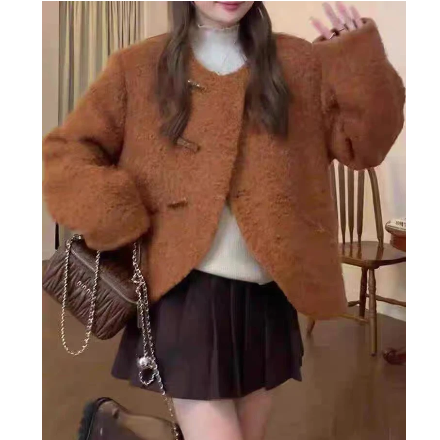 ZX9950冬季小个子高级感超好看韩系小香风南瓜色短款女士外套